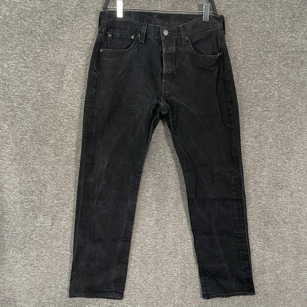 Levis 501 Jeans Mens 32x30 Black Button Fly Straight Leg Stretch Denim Pants